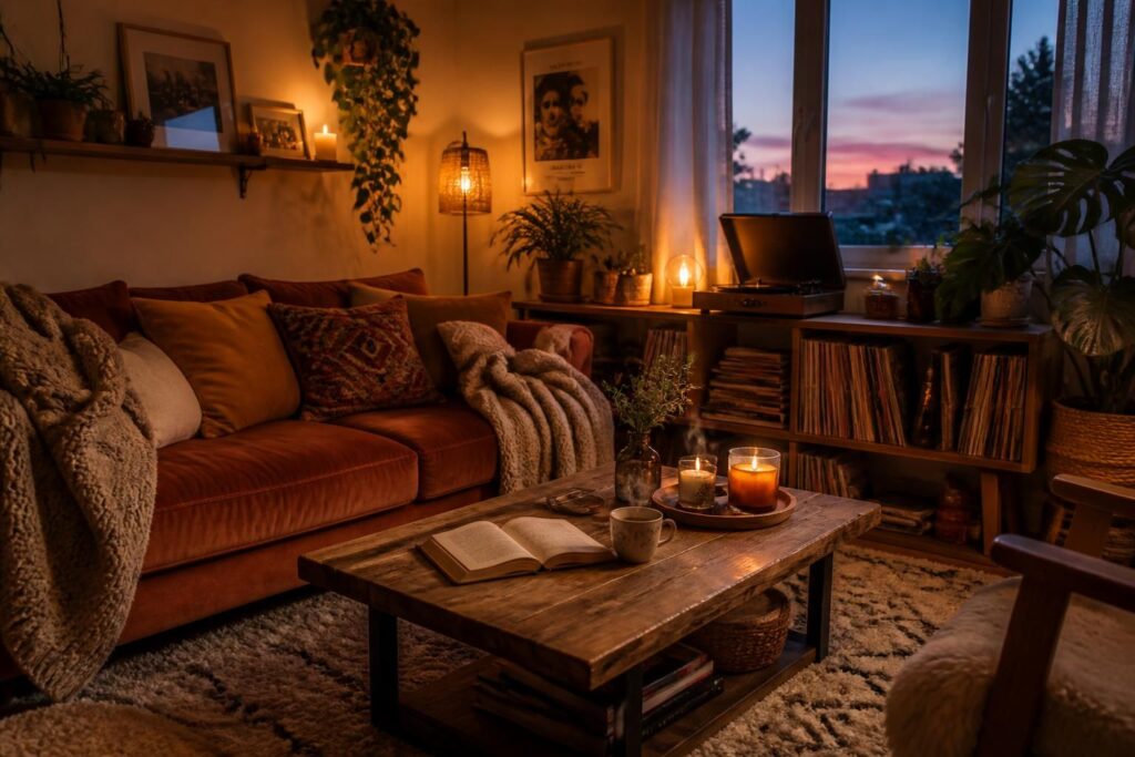 découvrez comment créer une ambiance cosy et chaleureuse chez vous grâce à un éclairage doux, une musique apaisante et une décoration accueillante.