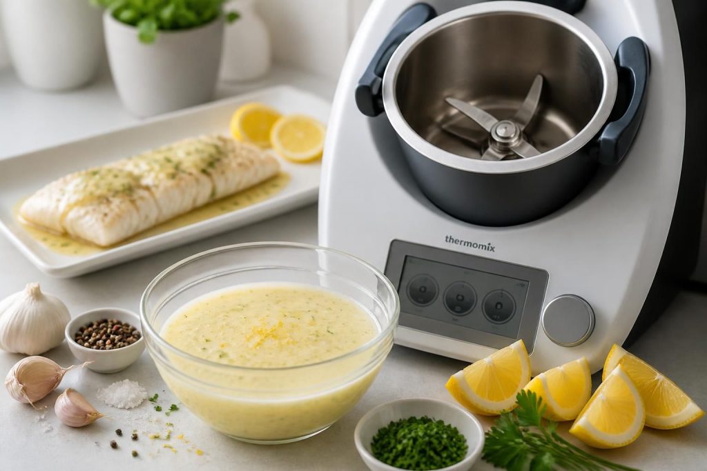 découvrez notre recette rapide et facile de sauce citron pour poisson, sans beurre, préparée au thermomix pour un repas sain et savoureux.