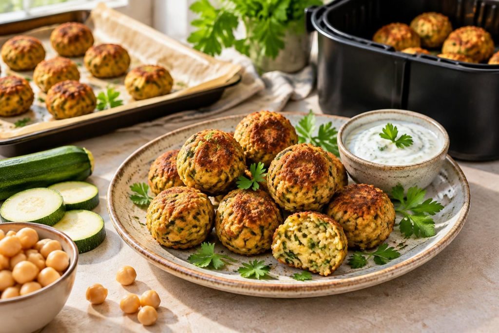 découvrez des boulettes de pois chiches et courgettes faciles à préparer au thermomix, au four ou à l’air fryer : une recette savoureuse et pratique.