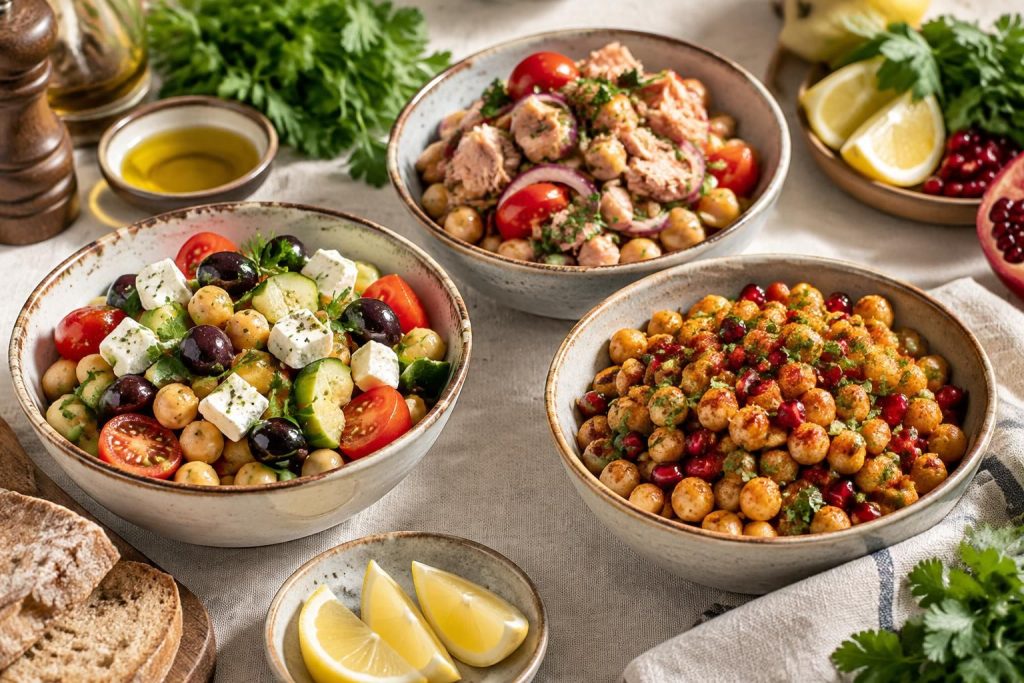 découvrez nos recettes de salade de pois chiches : feta, thon ou épices orientales pour des repas savoureux, faciles et pleins de fraîcheur.